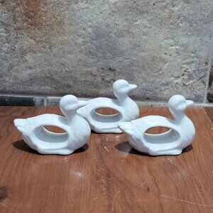 Vintage White Porcelain Duck Napkin Rings Set of 3